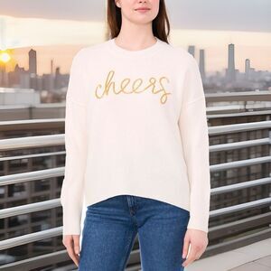 Vince Camuto Crewneck Ivory Beaded Cheers Sweater Women XXL NWT‎